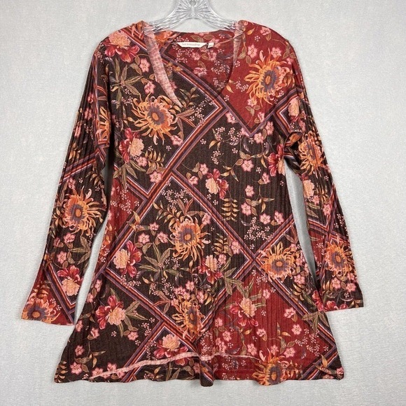 Soft Surroundings Tunic Top Sz XS Alisanna Multicolor Floral Long Sleeve - Picture 1 of 11